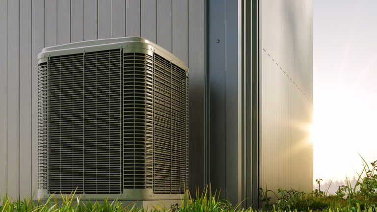 A 3-ton AC unit, a heat pump, positioned in front of a house, highlighting its functionality outside the home cooling. 