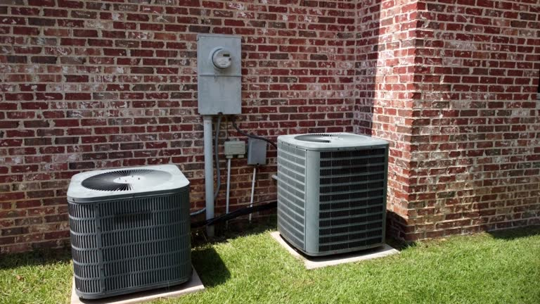 Goodman air conditioner installed outside, surrounded by snow, showcasing winter use and seasonal readiness for cooling.